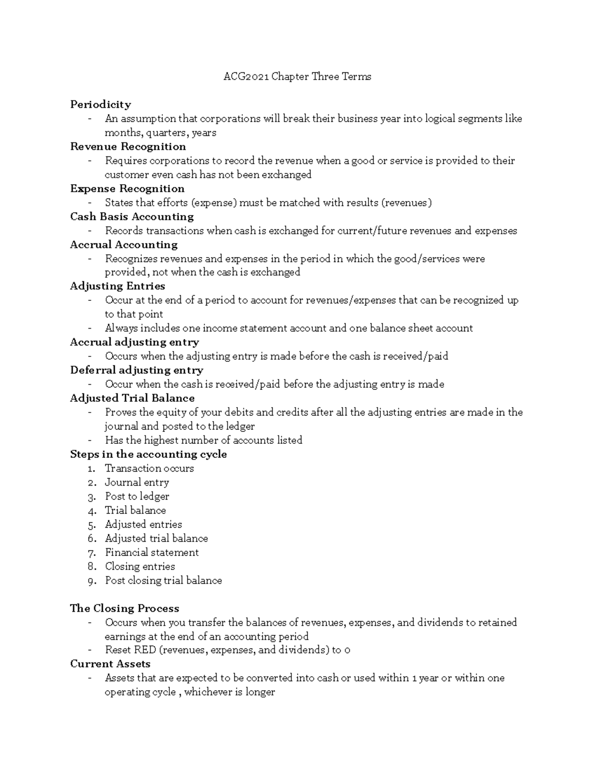 ACG2021 Chapter 3 Accounting Concepts & Principles Overview - Studocu