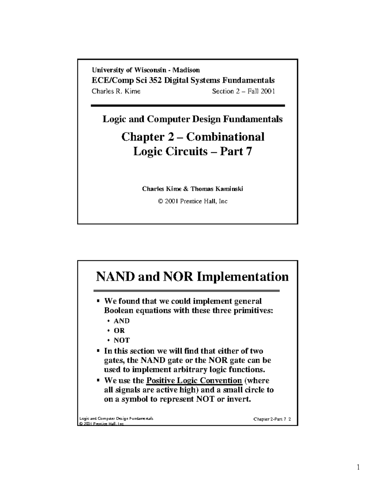 Lecture 2-7 f01 - NAND and NOR Gate Implementations in Logic Circuits ...