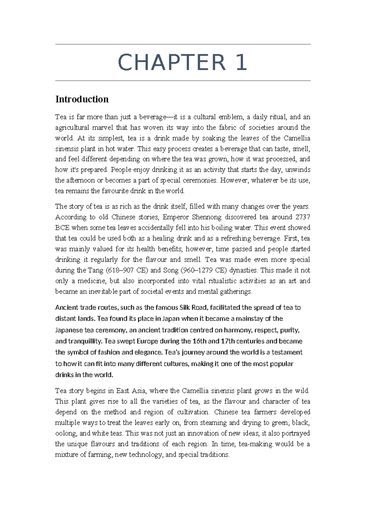 Introduction of tea - Yess - CHAPTER 1 Introduction Tea is far more ...