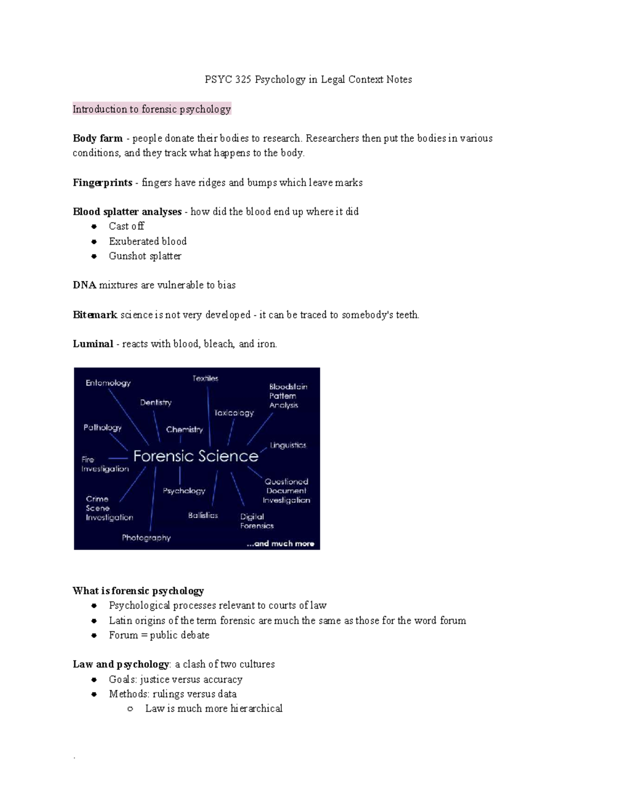 PSYC 325 Forensic Psychology: Key Concepts and Case Studies Notes - Studocu