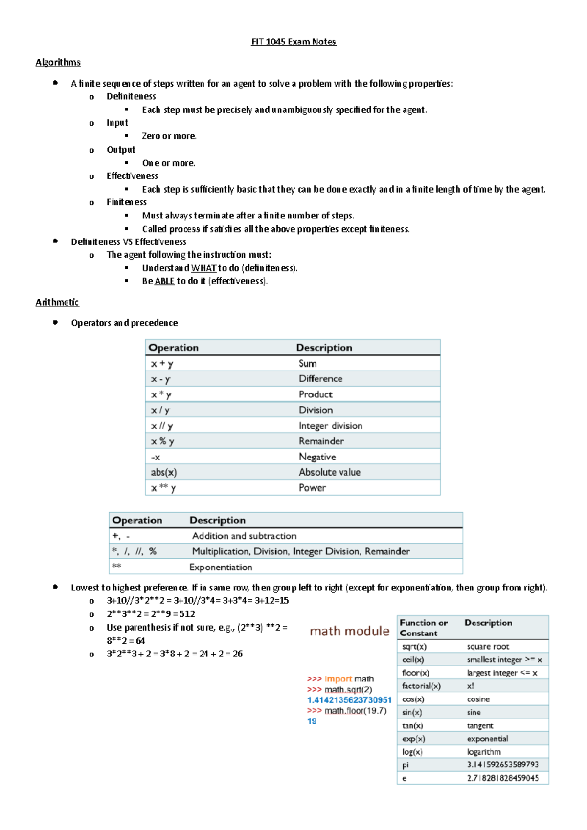 FIT 1045 Exam Notes: Comprehensive Guide on Algorithms and Data ...