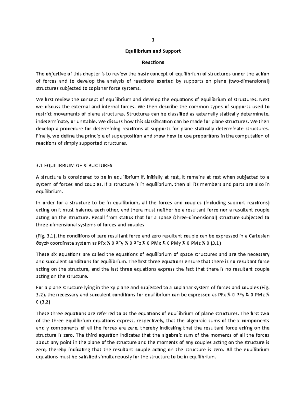 Chapter 3 - Equilibrium and Support Reactions Analysis - Studocu