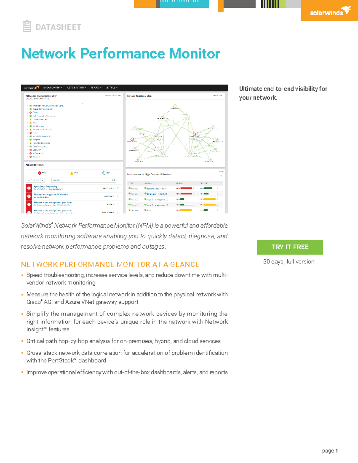 SolarWinds Network Monitoring Solution - DATASHEET Network Performance ...