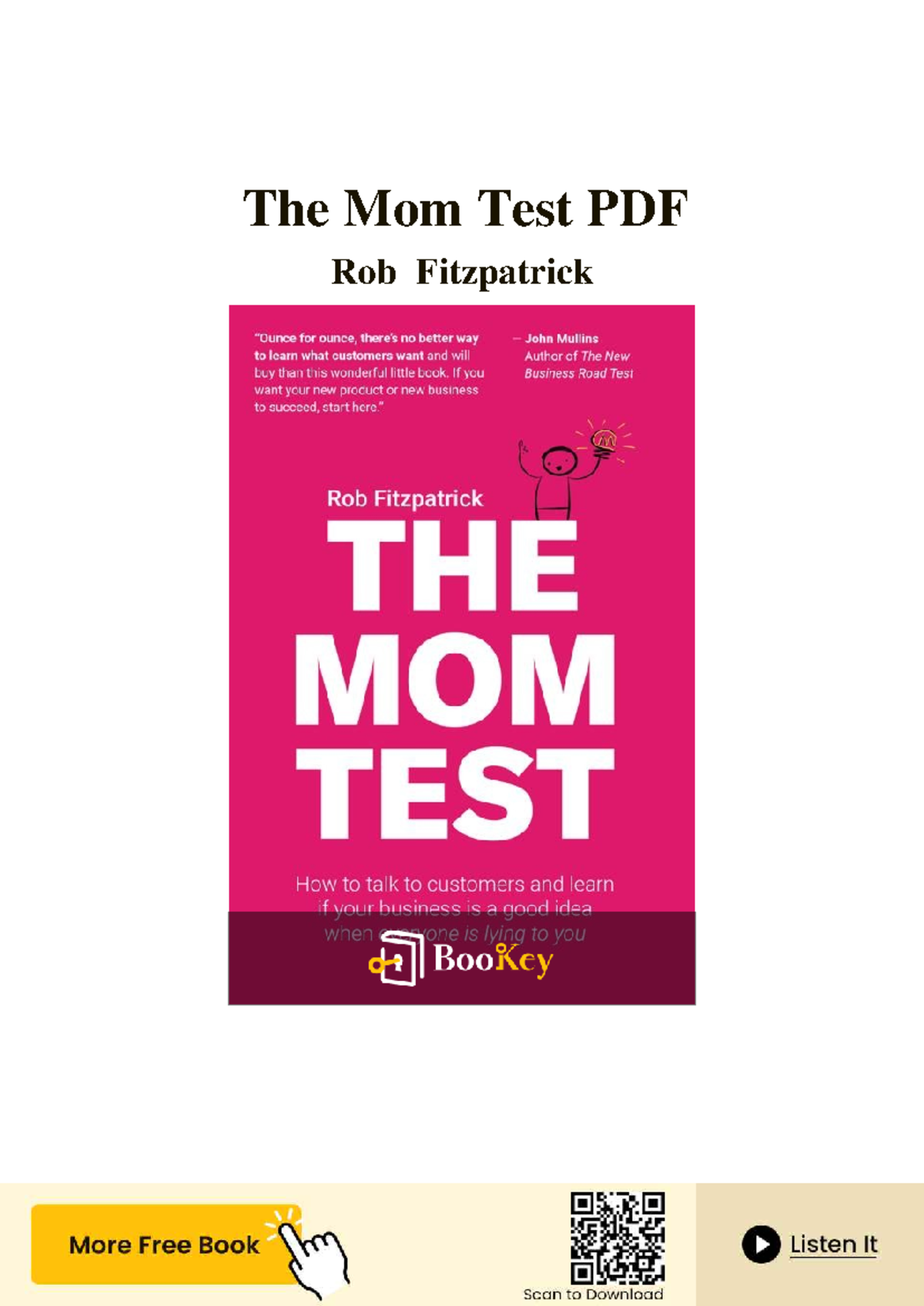 The Mom Test PDF Summary: Insights on Customer Conversations - Studocu