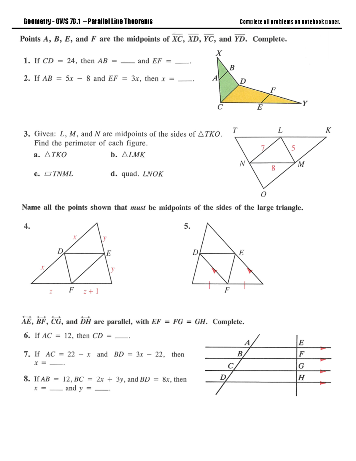 Geometry - OWS 7C.1: Parallel Line Theorems Homework Assignment ...