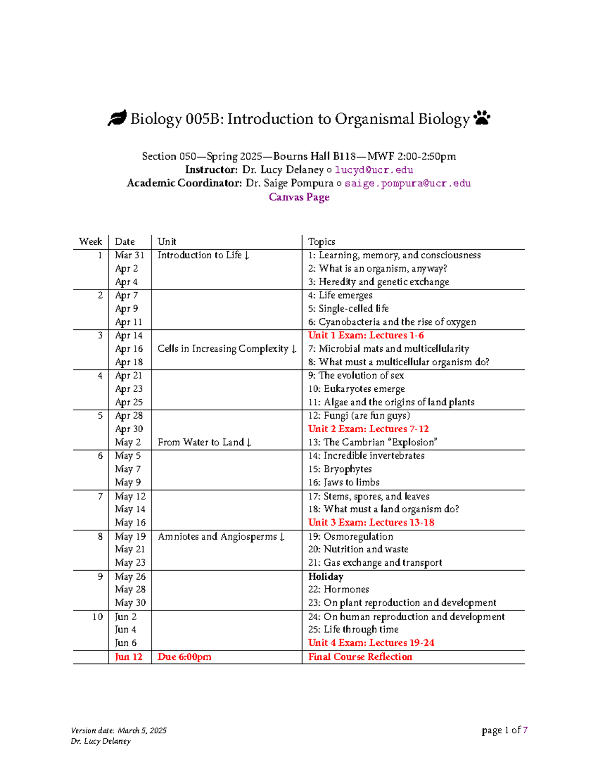 Biology 005B: Intro to Organismal Biology Homework (2024-2025) - Studocu