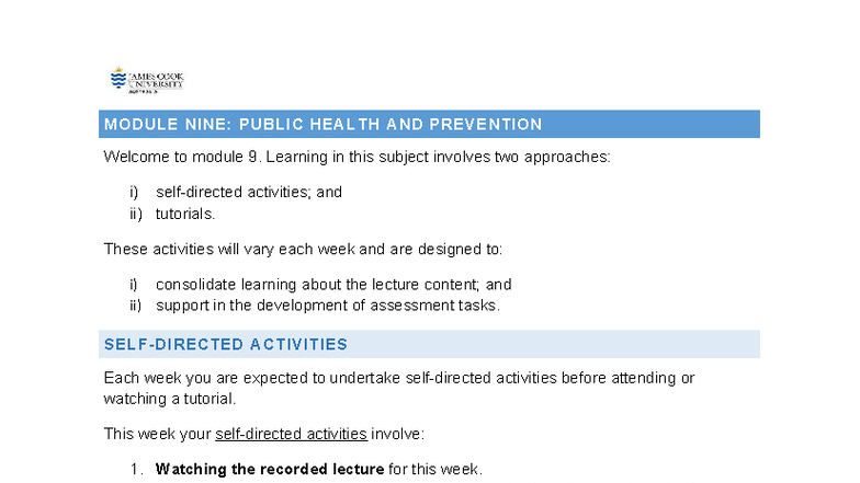 HS1401 Module 9: Public Health & Prevention Tutorial Notes - Studocu