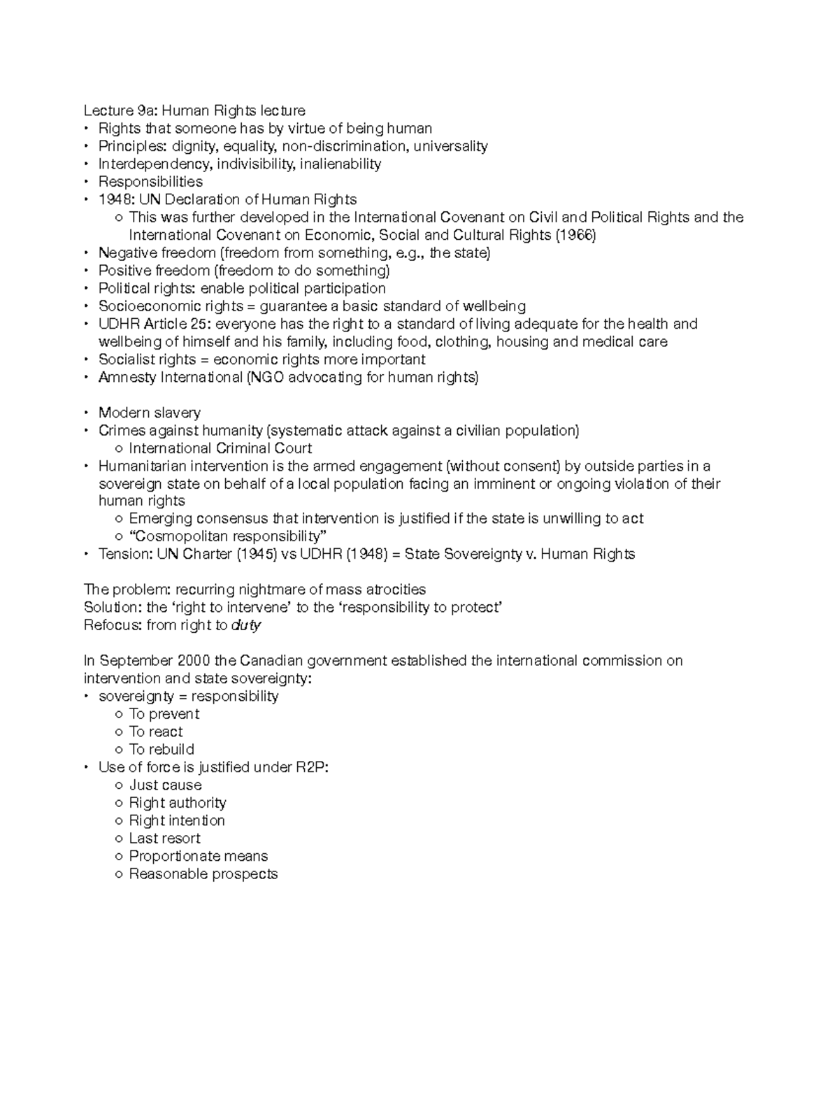 Week 9 - Week 9 Lecture Notes - Lecture 9a: Human Rights lecture Rights ...
