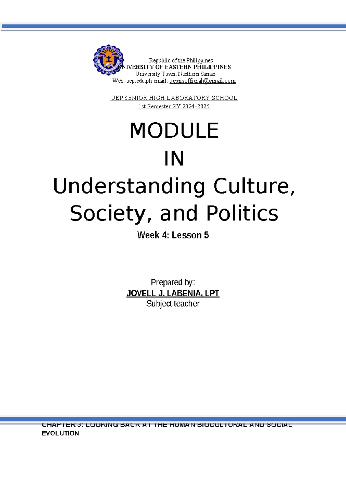 UCSP Module 3: Chapter 3, Lesson 5 - Human Bio-Cultural Evolution - Studocu