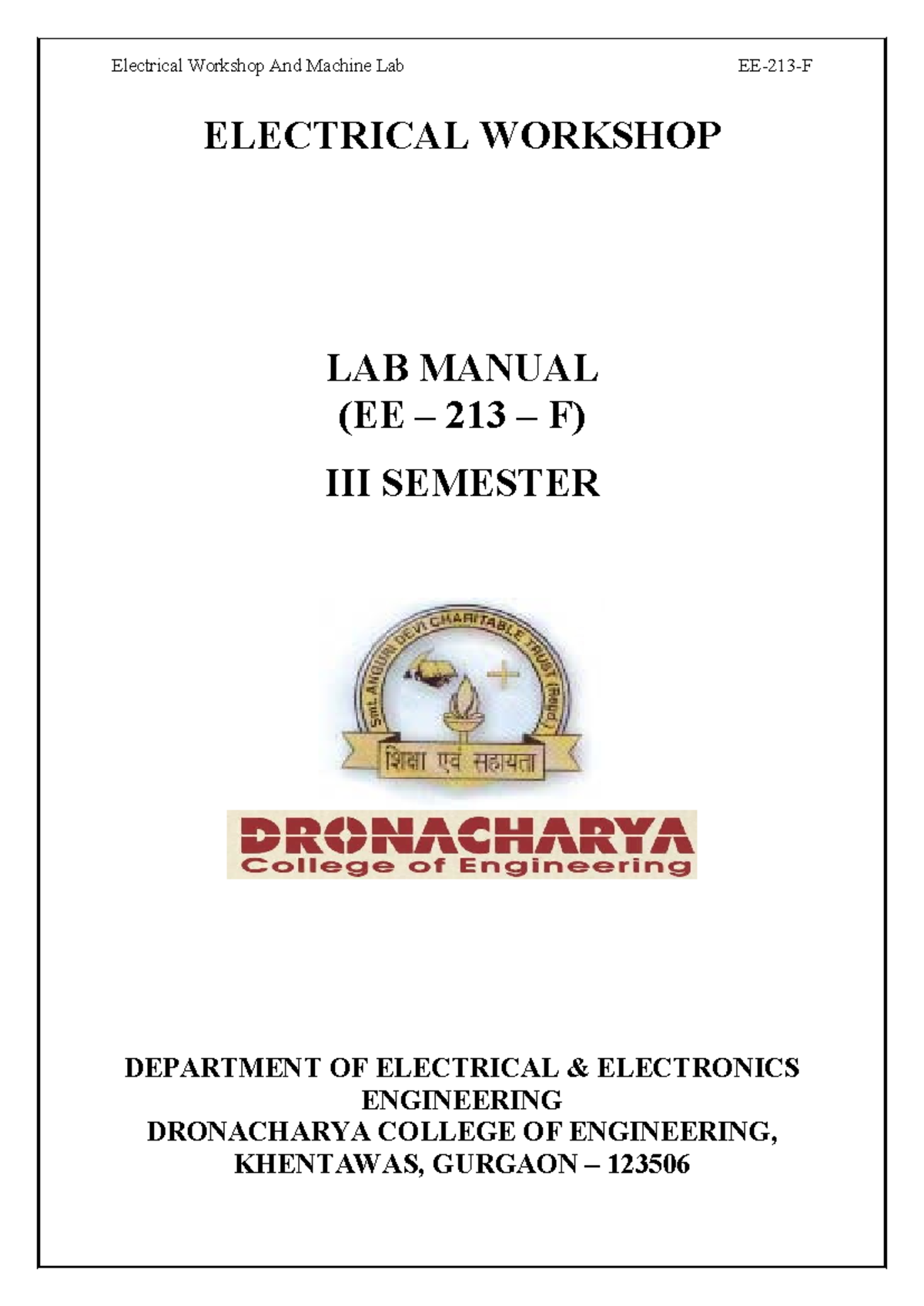 EE Workshop - Need for my practical work - ####### Electrical Workshop ...
