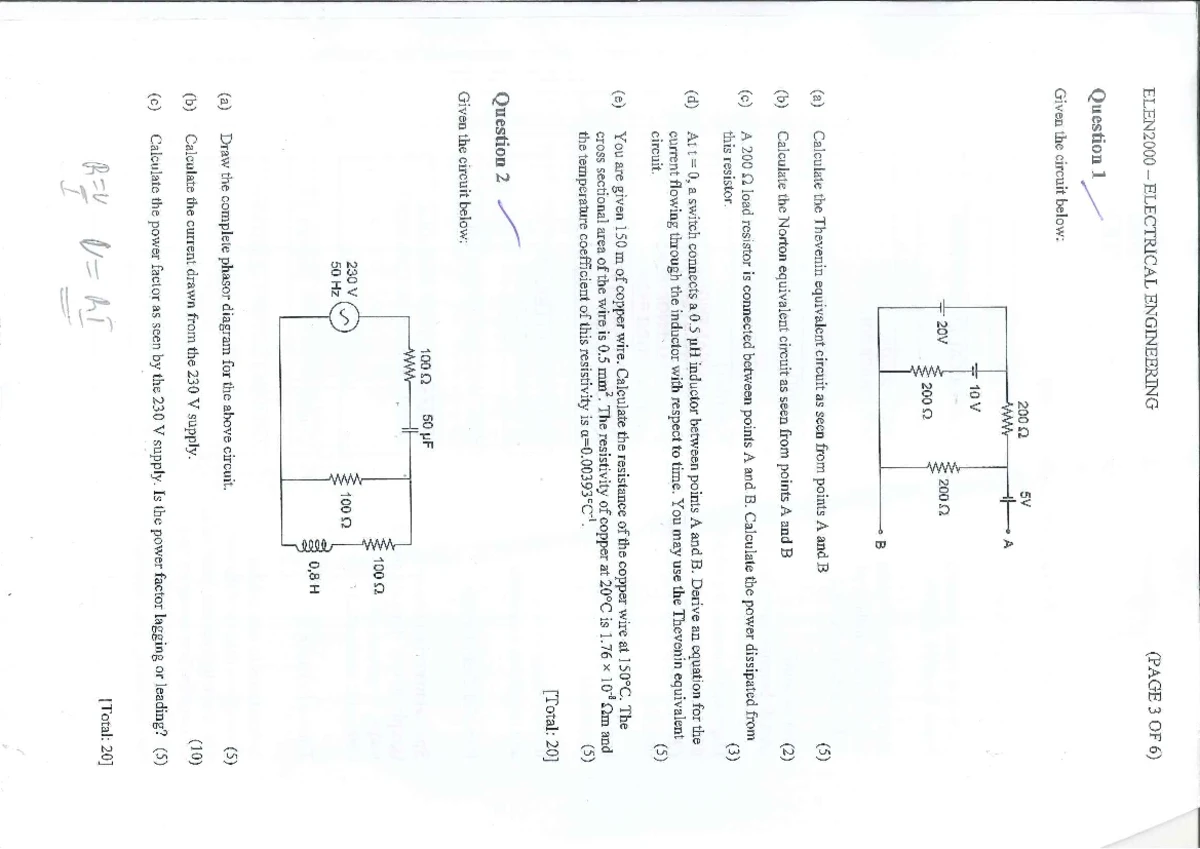 Solutions to Circuit Problems - EE 301 Final Exam - Studocu