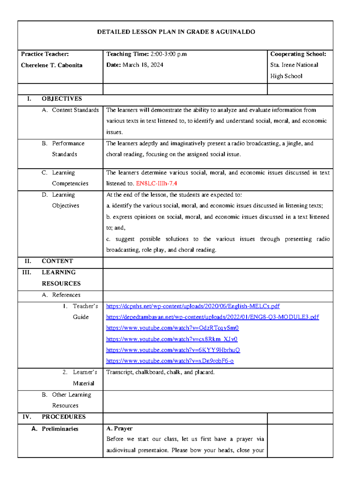 Grade 8 English Lesson Plan: Addressing Social Issues and Solutions ...