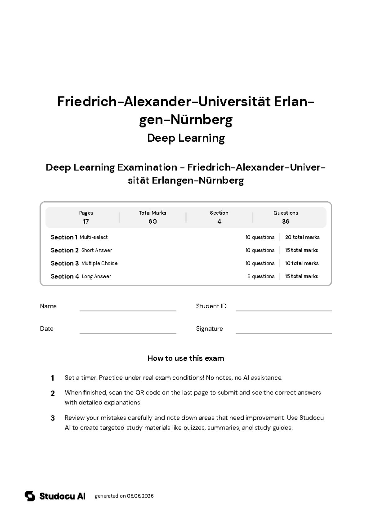 Deep Learning Final Exam - FAU Erlangen-Nürnberg - Studocu
