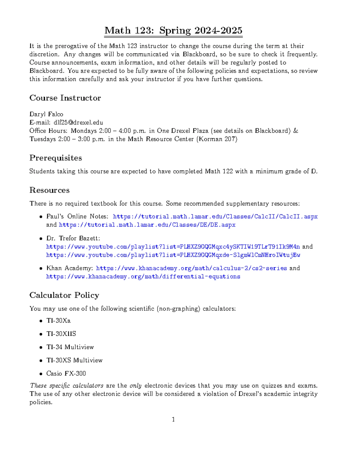 Syllabus for Math 123 002: Calculus III - Winter 2024-2025 - Studocu