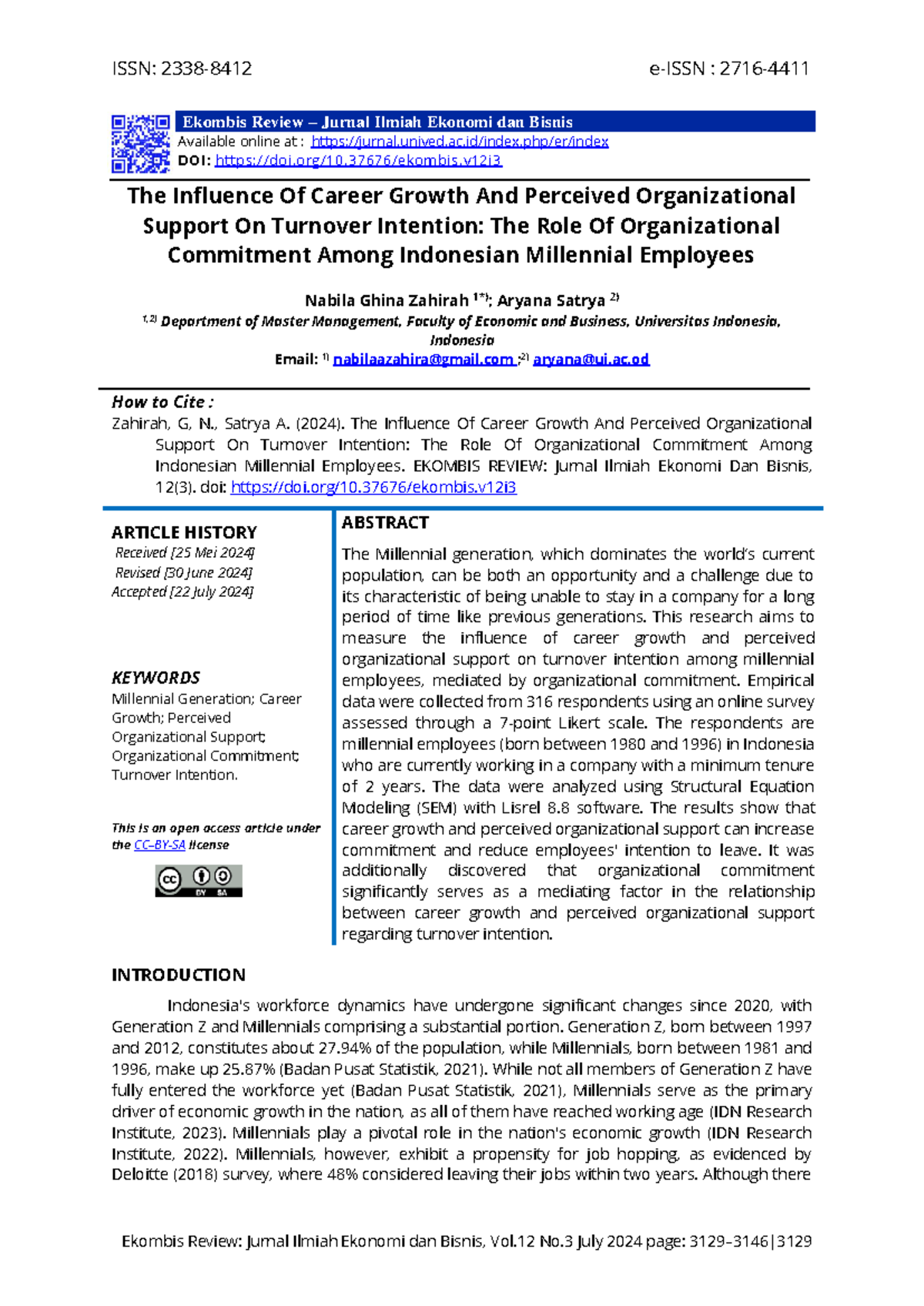 The Influence of Career Growth and Support on Turnover Intention: A ...