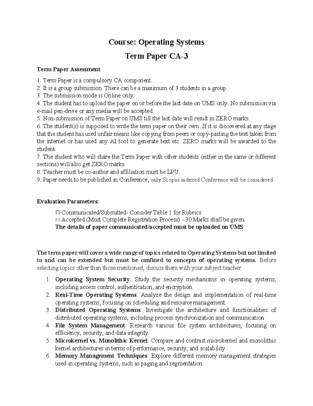 CA3 Term Paper - Course: Operating Systems Term Paper CA- 3 Term Paper ...