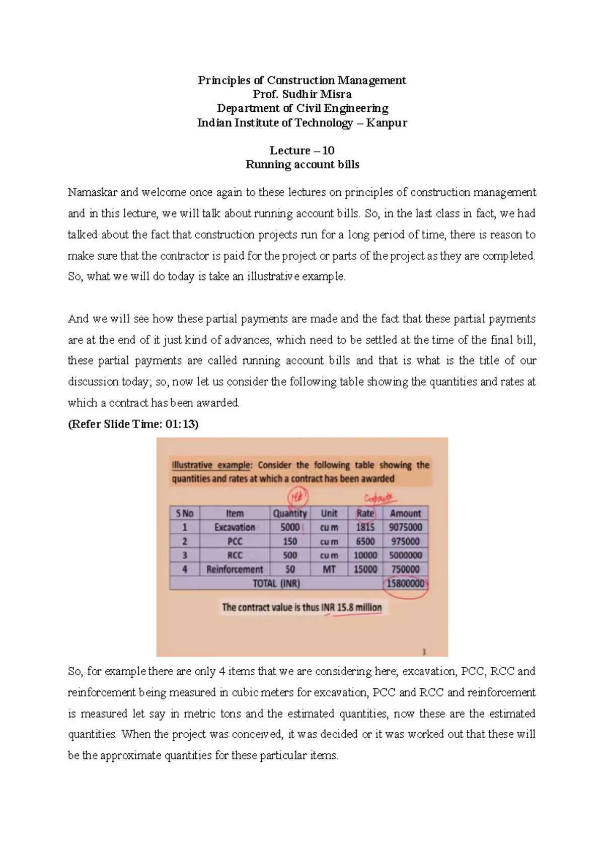 Lecture 10: Understanding Running Account Bills in Construction ...
