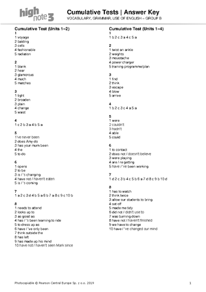 High Note 3 AK U Test B - Unit Tests | Answer key GROUP B UNIT TEST 1B ...