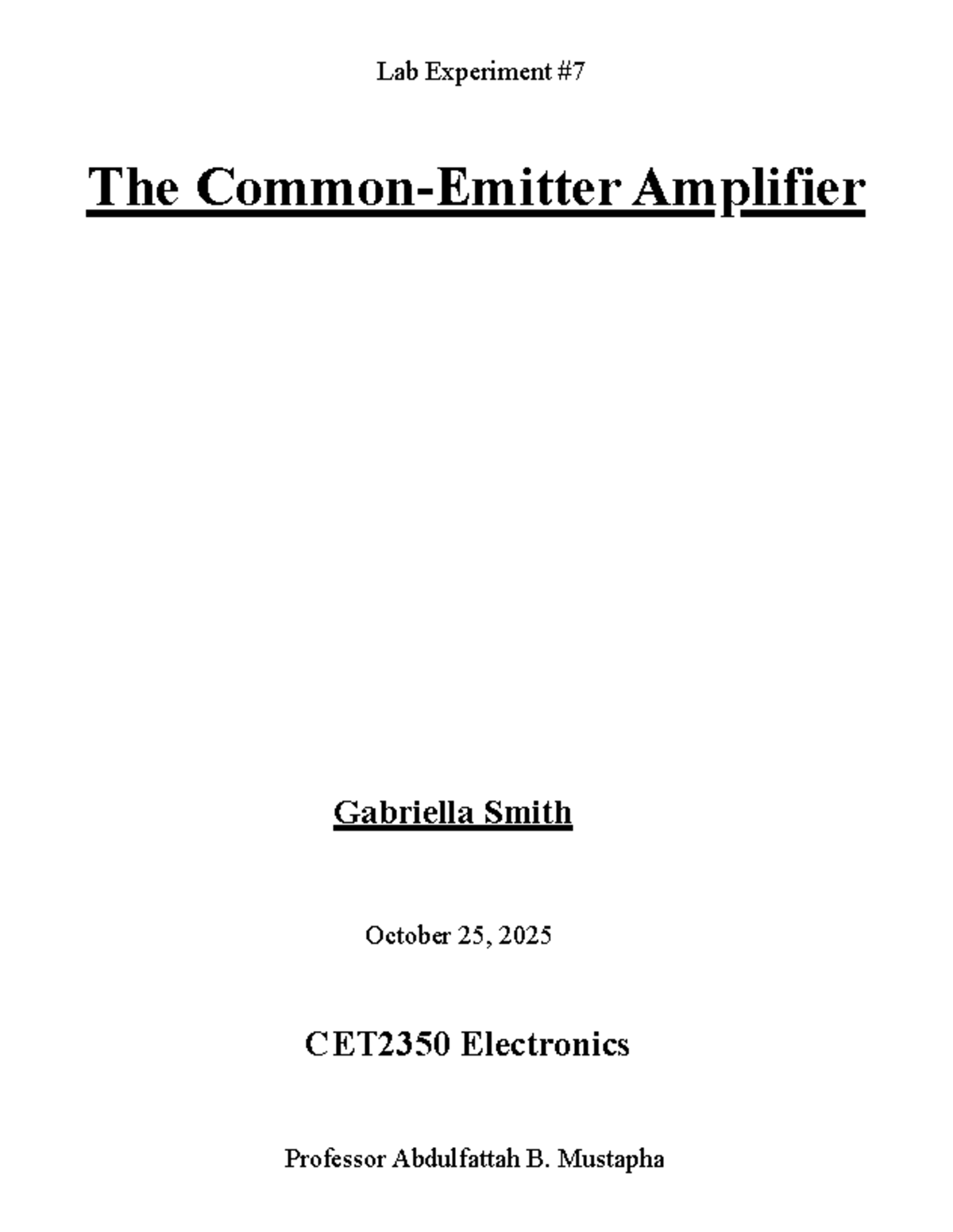 CET2350 Lab 8: Common-Emitter Amplifier Experiment Report - Studocu