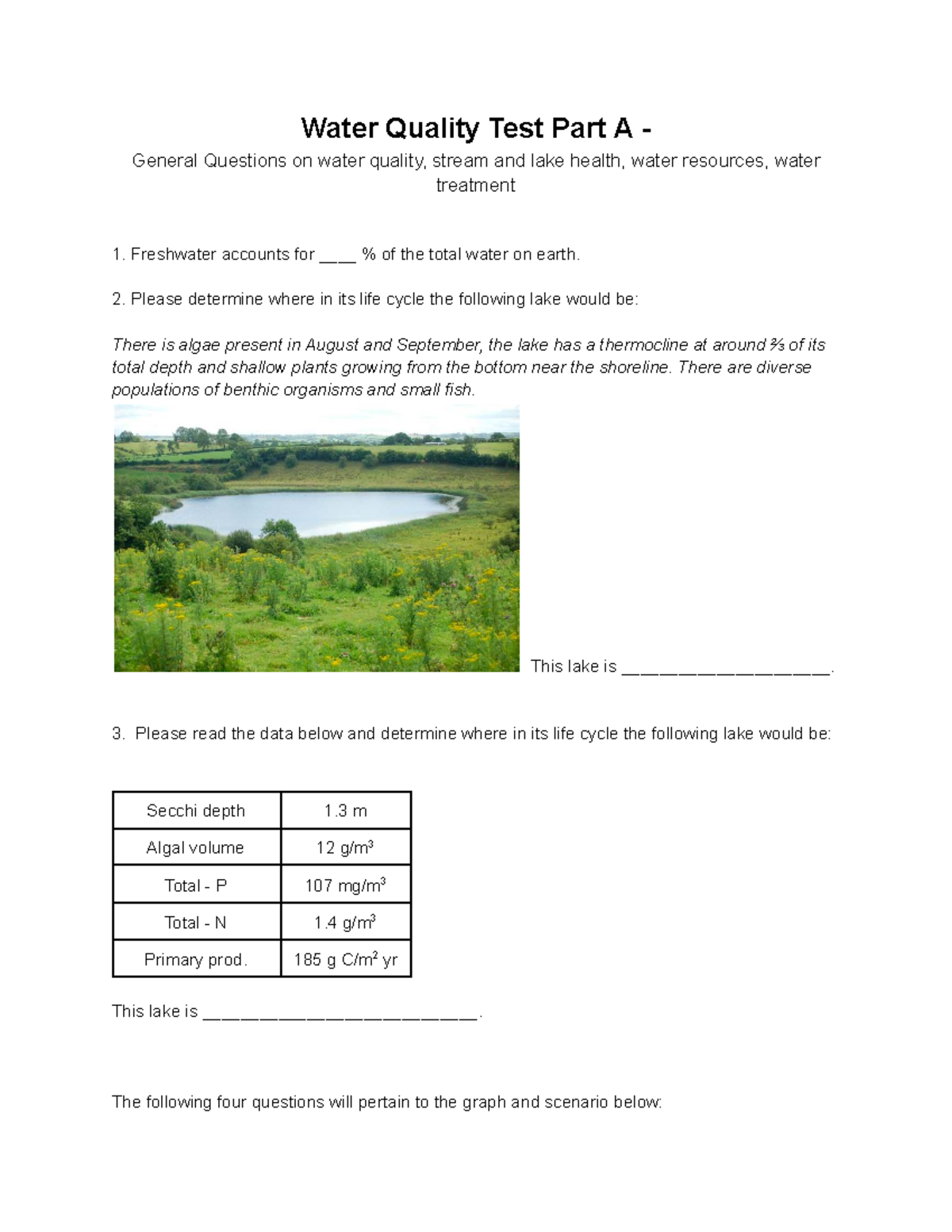 Water Quality Test Part A: Analyzing Lake and Stream Health - Studocu