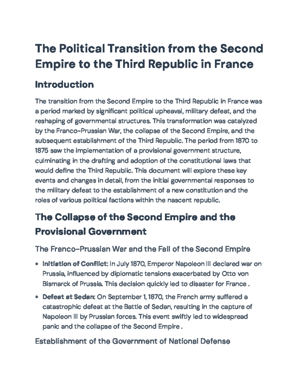 Political Transition from the Second Empire to the Third Republic (HIST ...