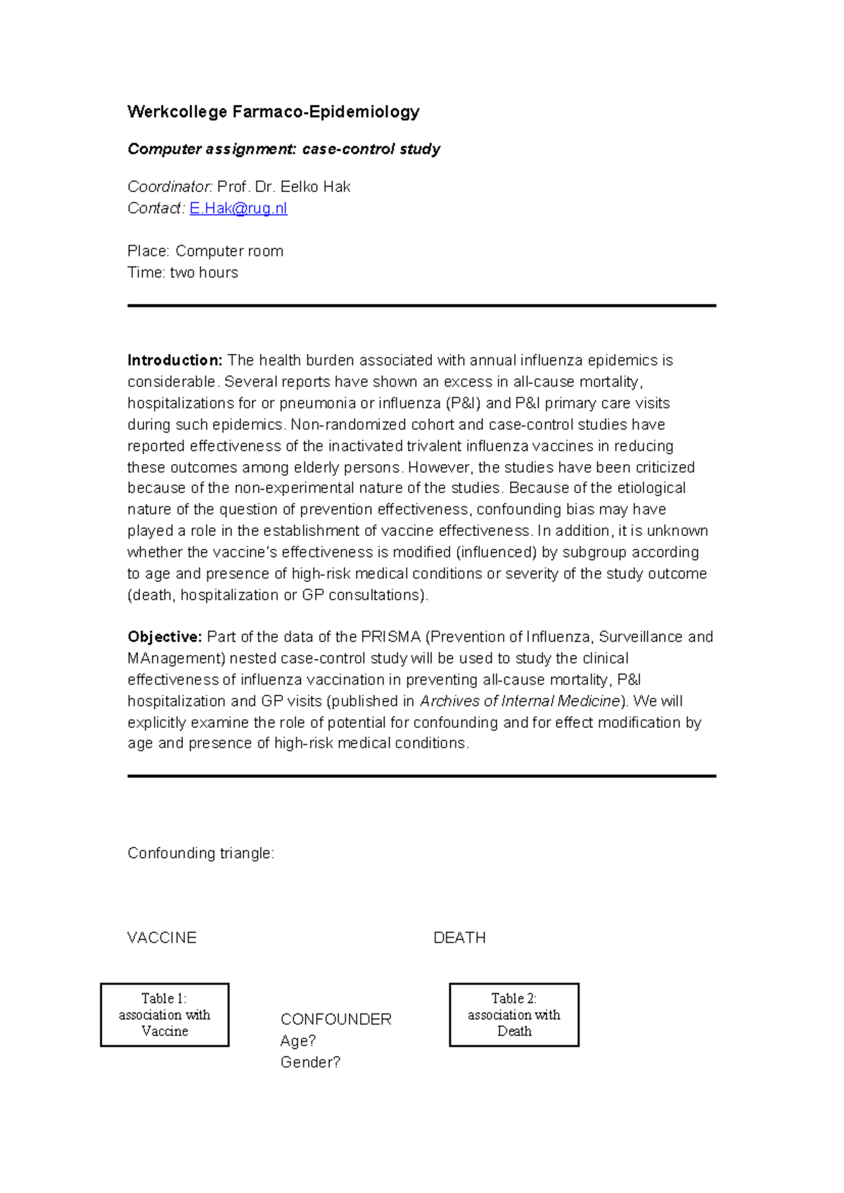 Assignment: Case-Control Study on Influenza Vaccination Effectiveness ...
