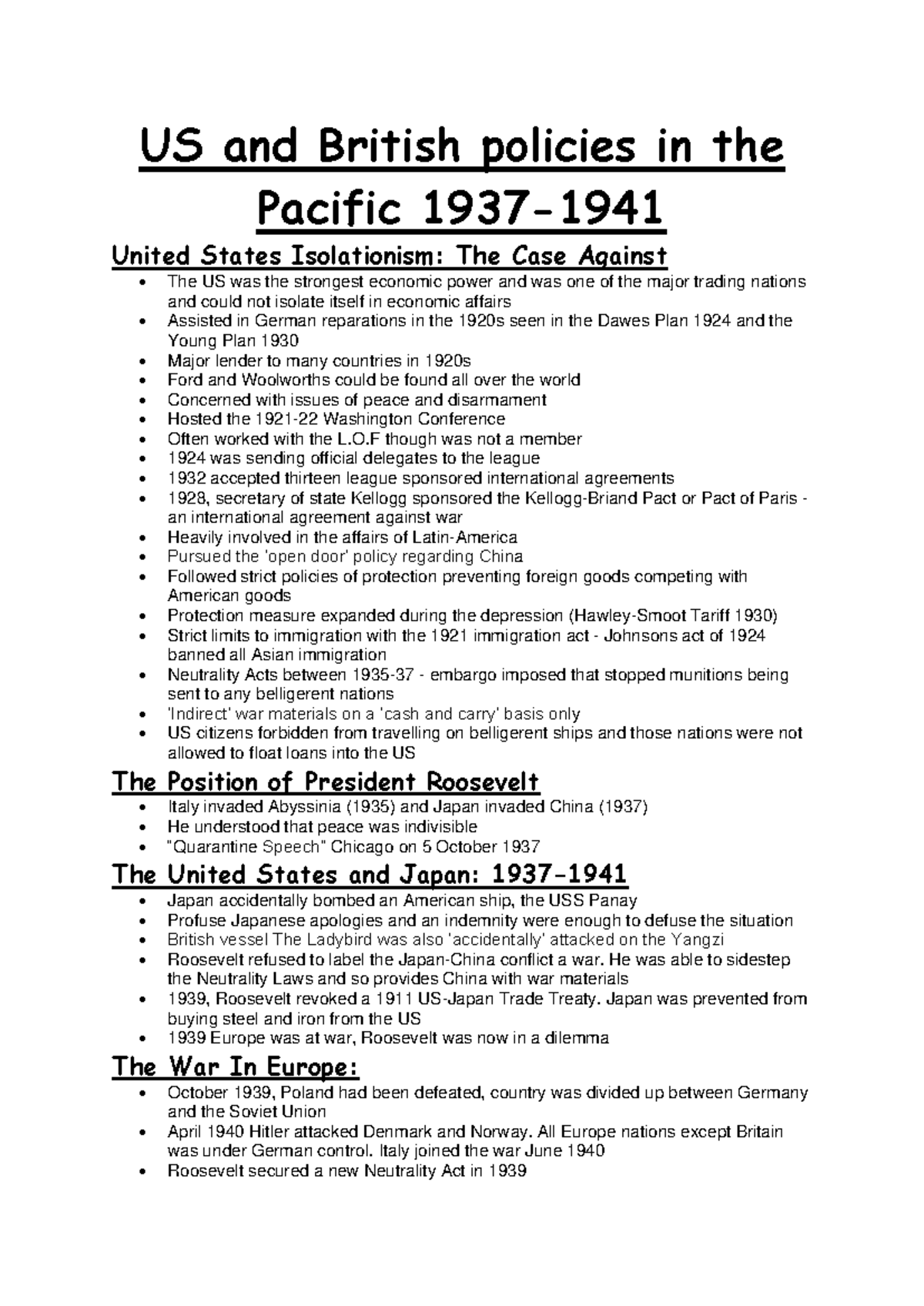 US & British Policies in the Pacific (1937-1941): Isolationism & War ...