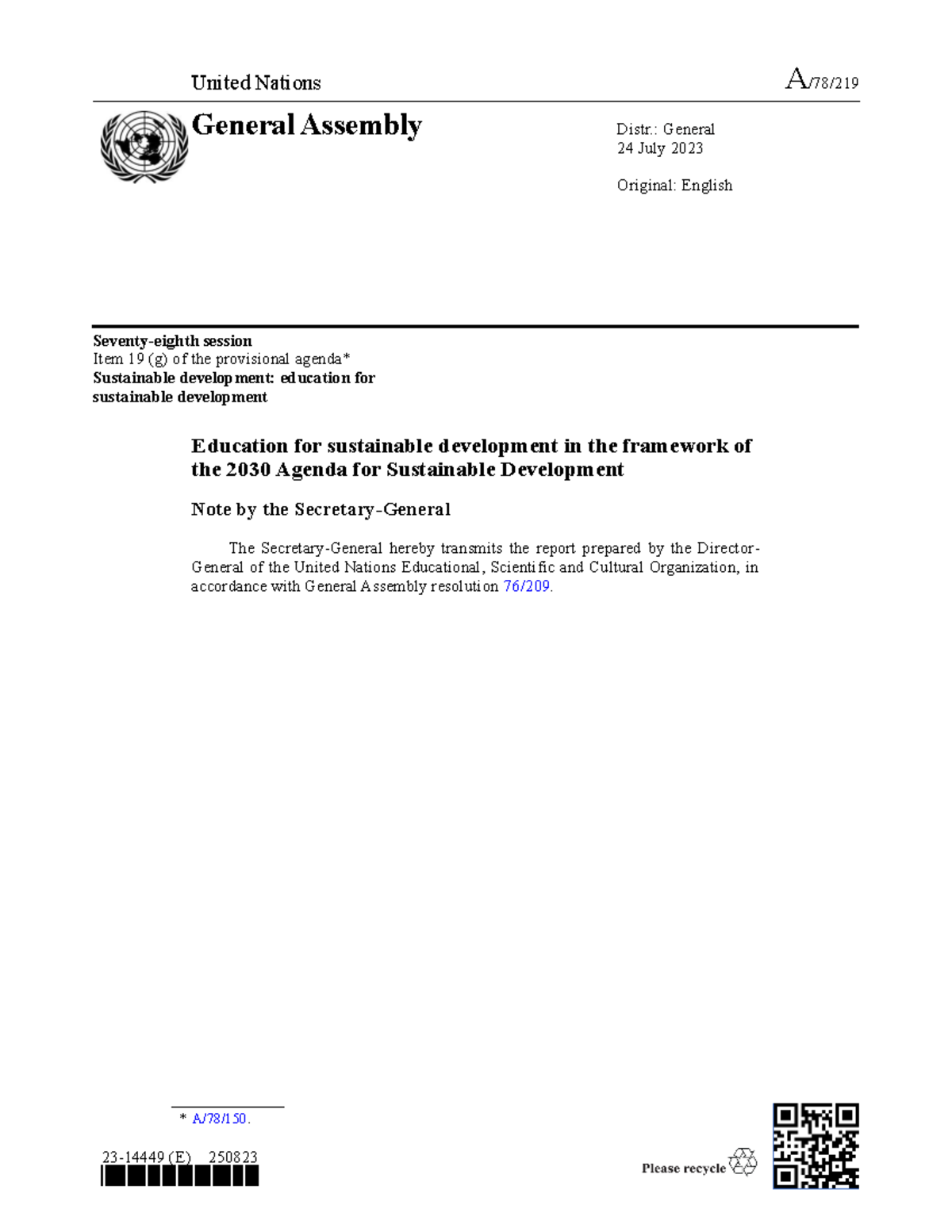 A 78 219-EN - Education for Sustainable Development in the 2030 Agenda ...