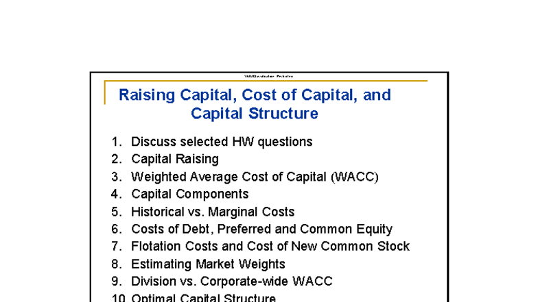 SMU FIN 301 Session 10 Notes: Raising Capital & WACC Insights - Studocu