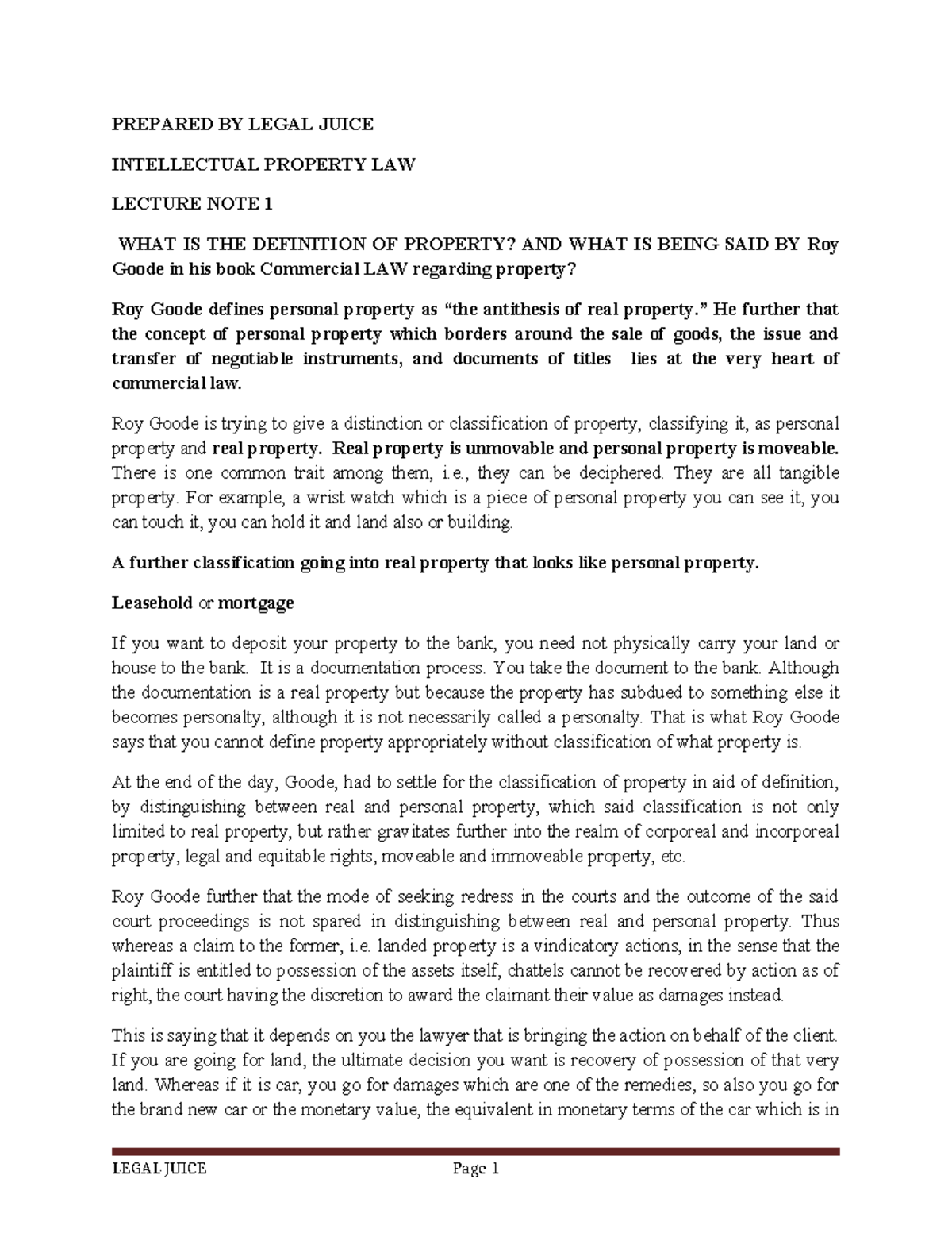 Intellectual Property Law Note 1: Understanding Property Definitions ...