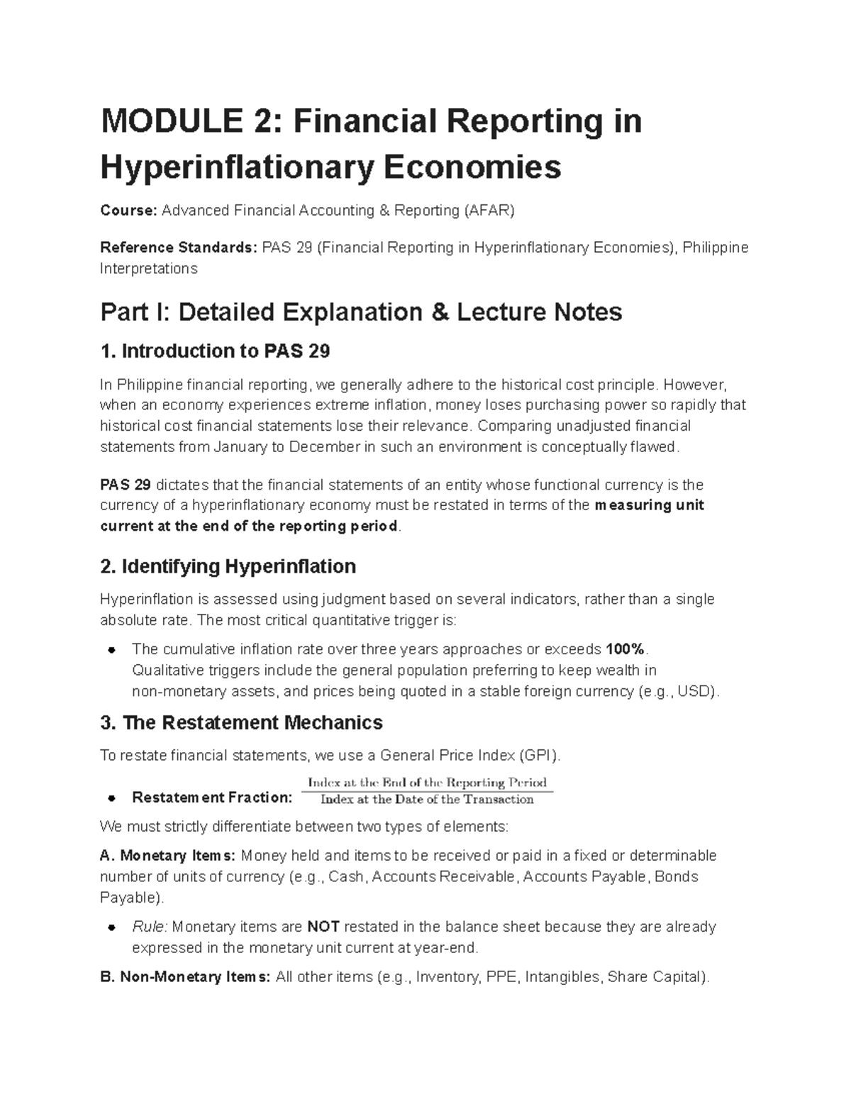 Module 2: Hyperinflation and PAS 29 Financial Reporting Insights - Studocu