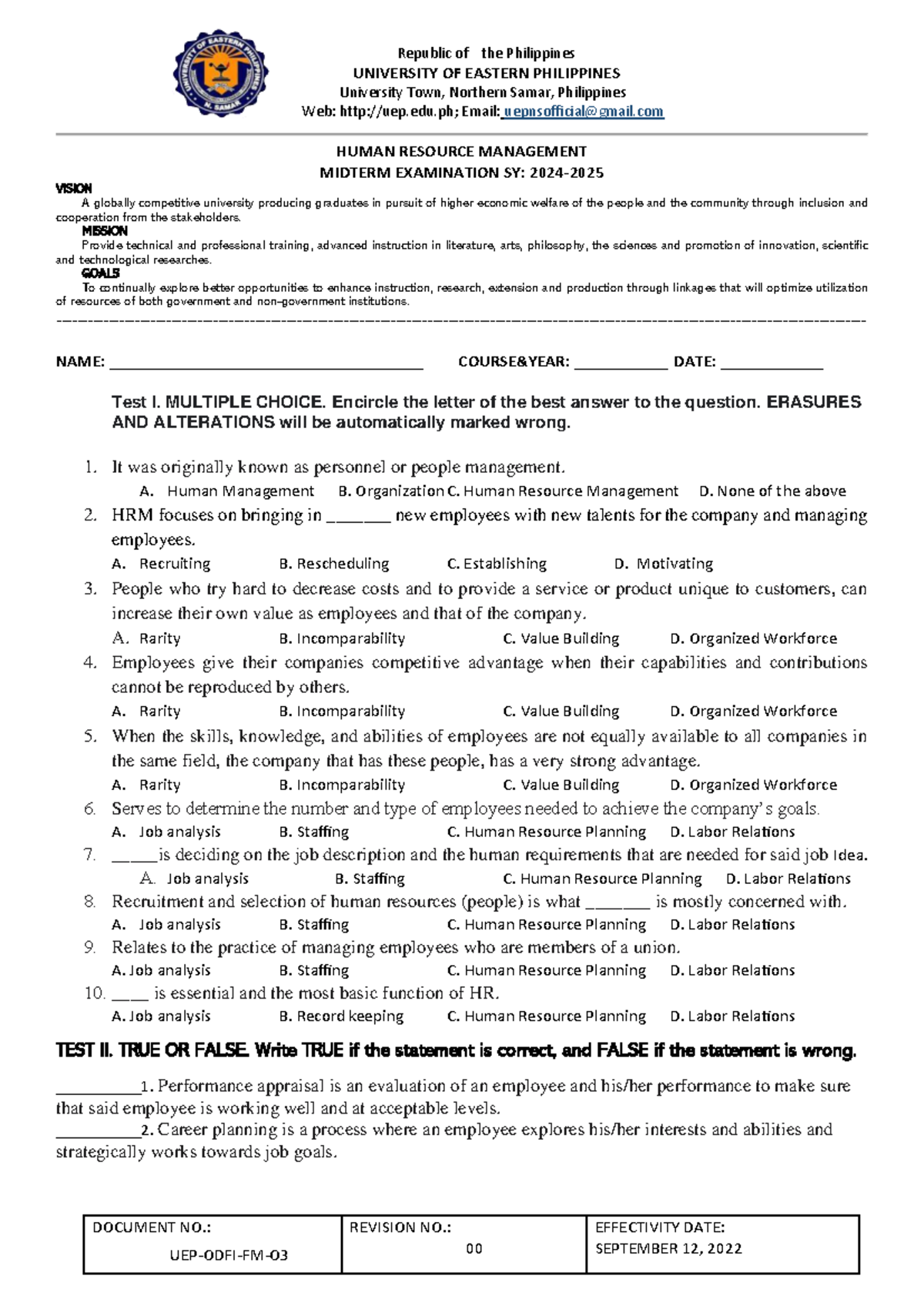 HRM 101: Midterm Exam Review - Human Resource Management Concepts - Studocu