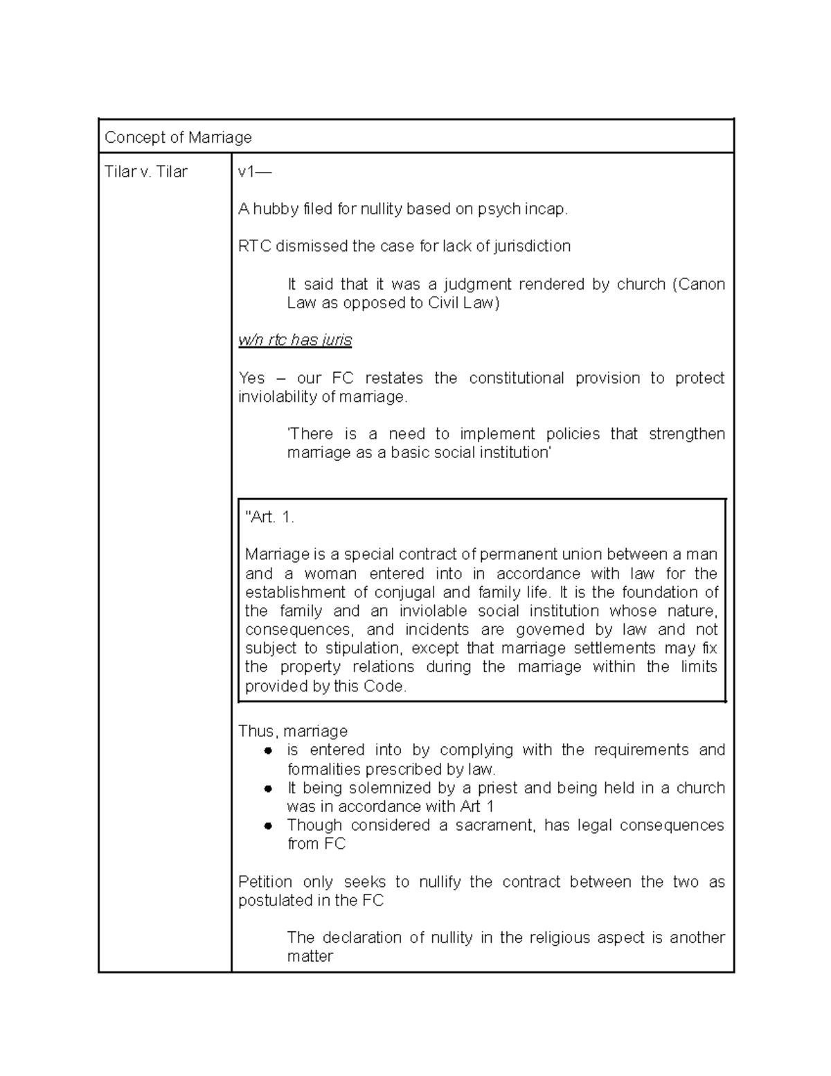Marriage Law Cases Summary: Key Rulings and Principles (LAW 101) - Studocu