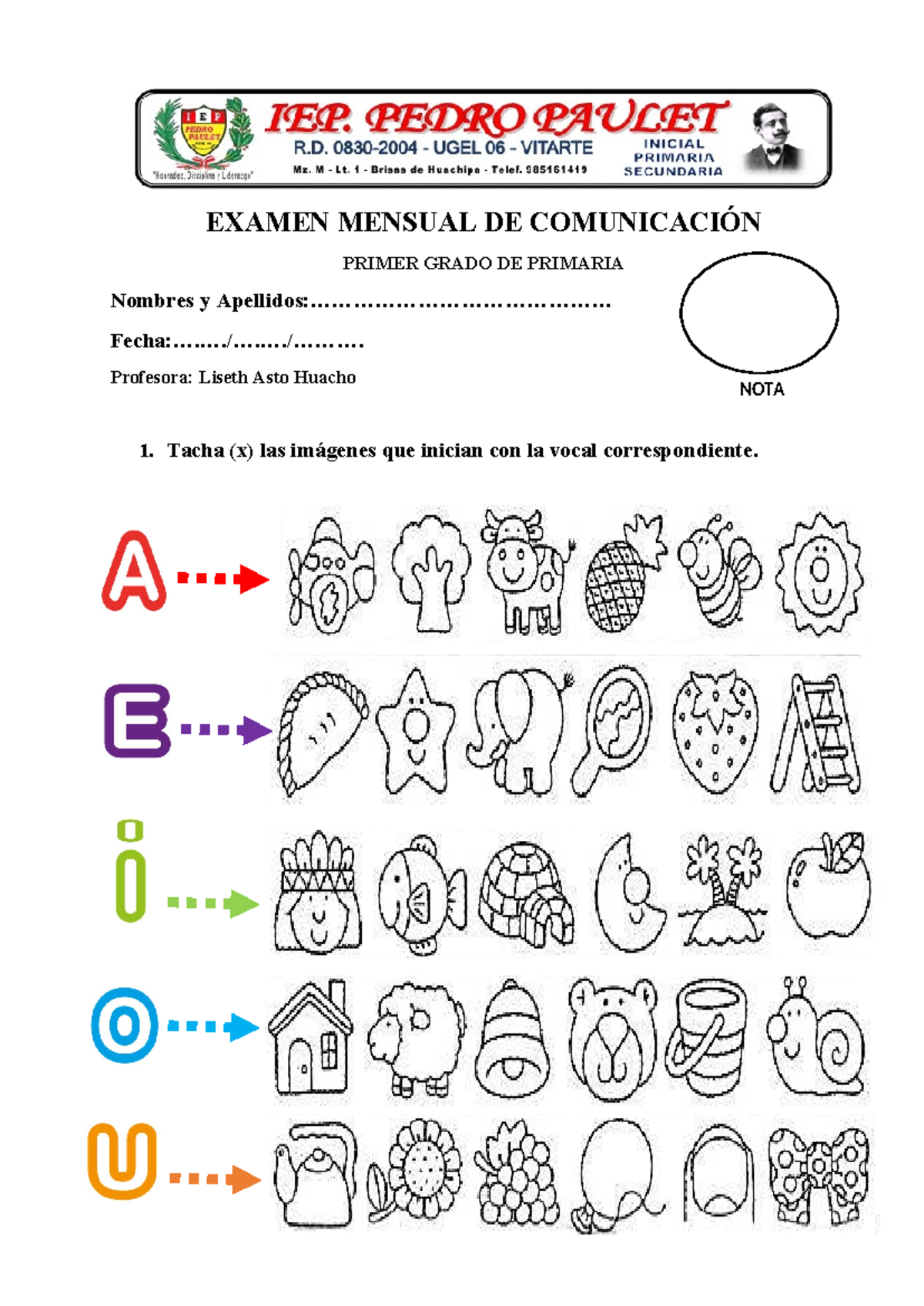 Examen Mensual de Comunicación 1er Grado - Actividades y Respuestas ...