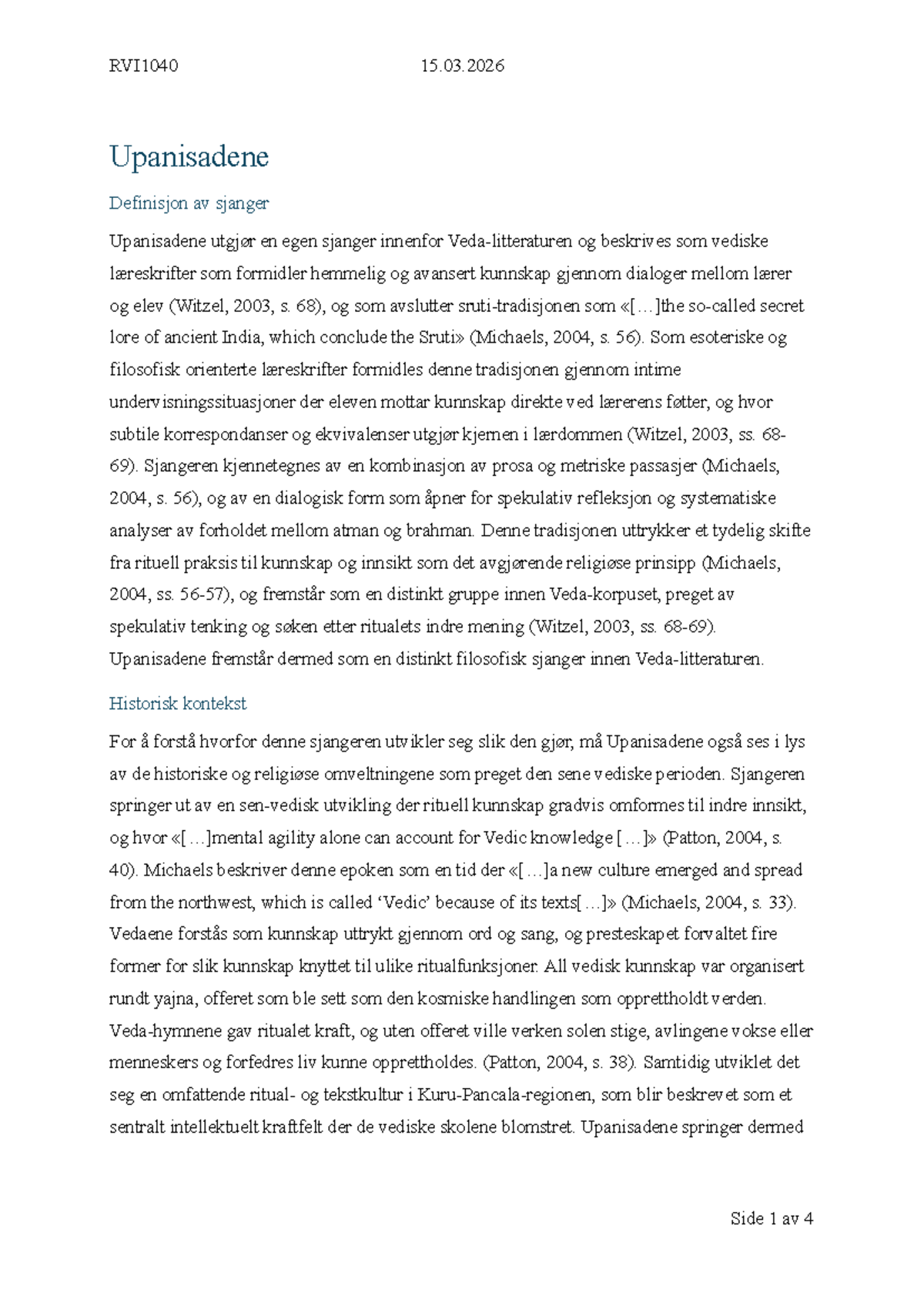 RVI1040: Upanisader - Definisjon og Historisk Kontekst - Studocu