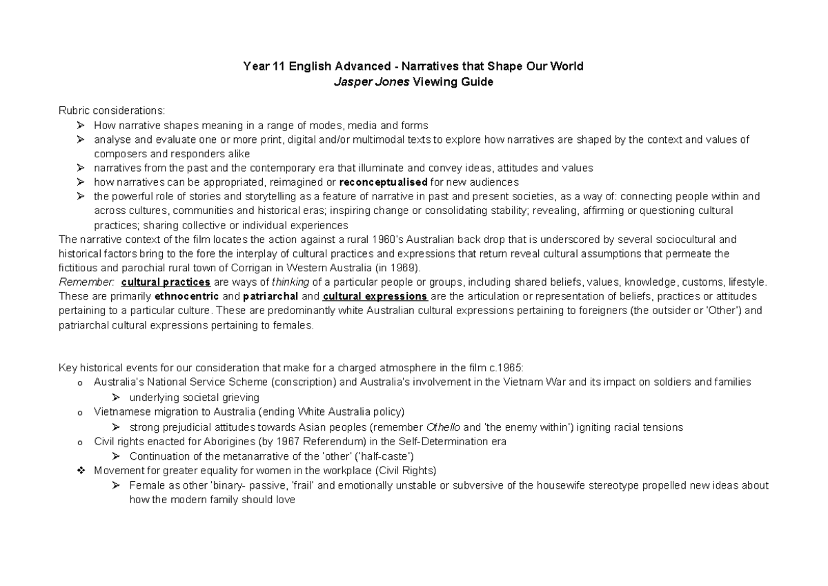 Jasper Jones Viewing Guide - Year 11 English Advanced - Narratives that ...