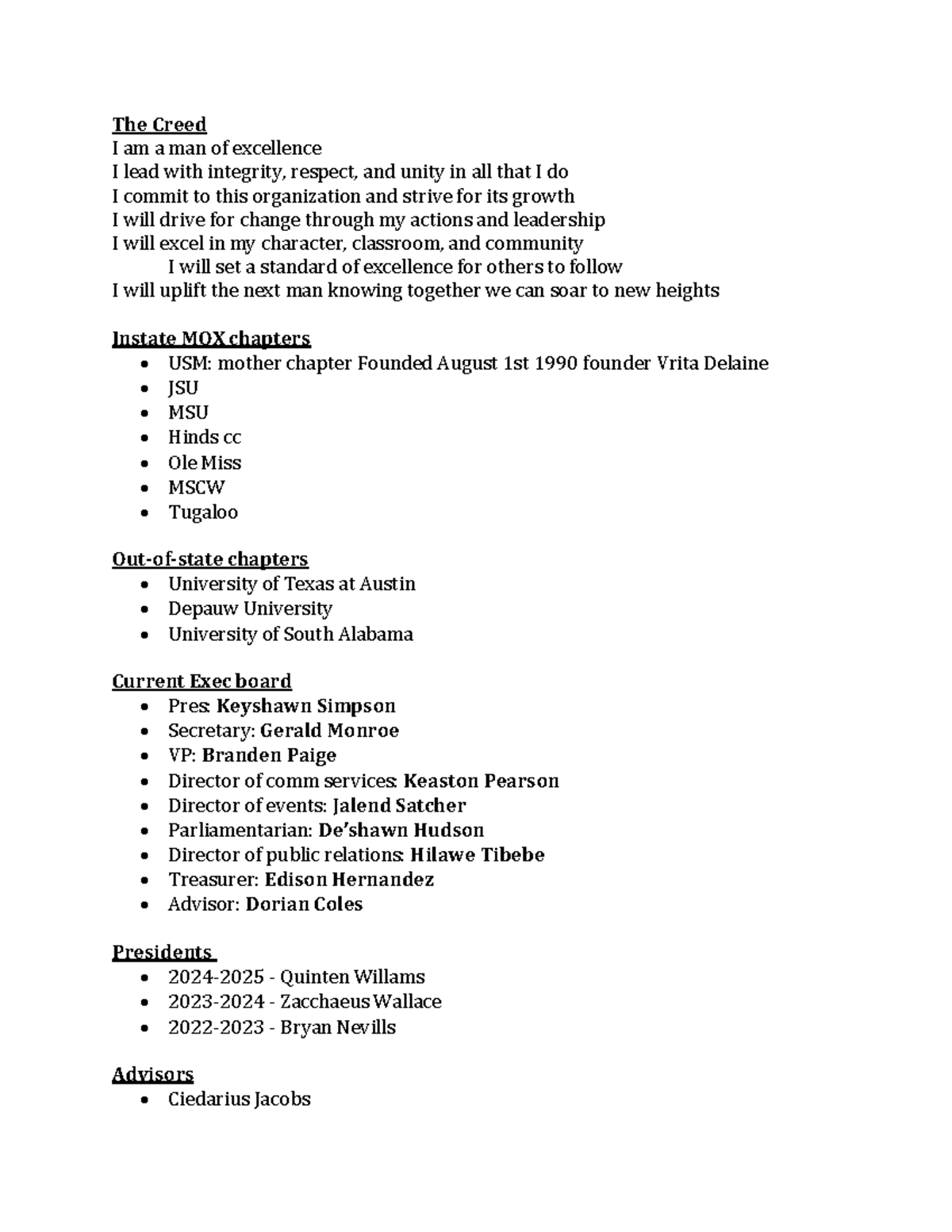 M.O.X. Leadership Creed & Chapter Structure Overview - Studocu
