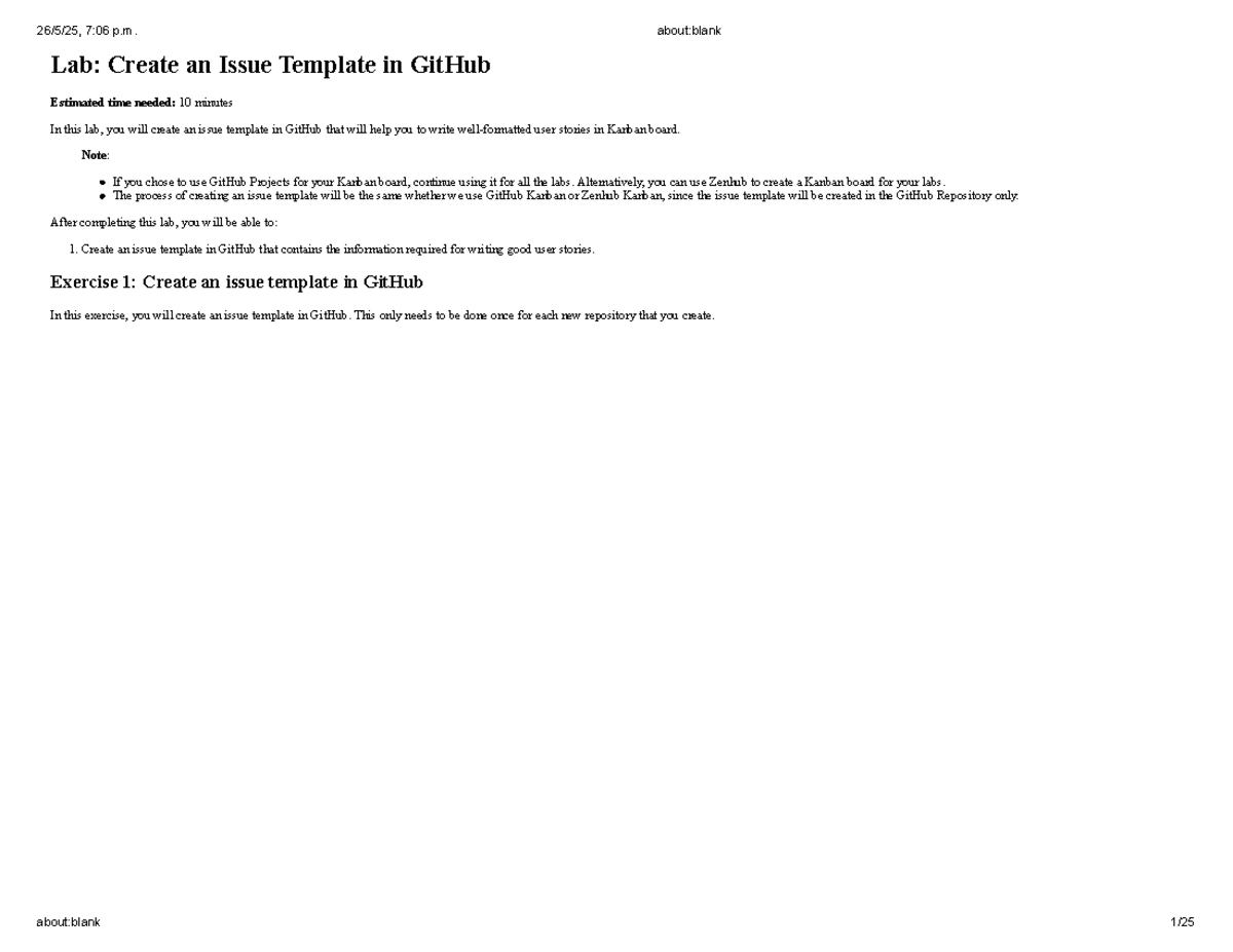 Lab: Creating an Issue Template in GitHub for User Stories - Studocu