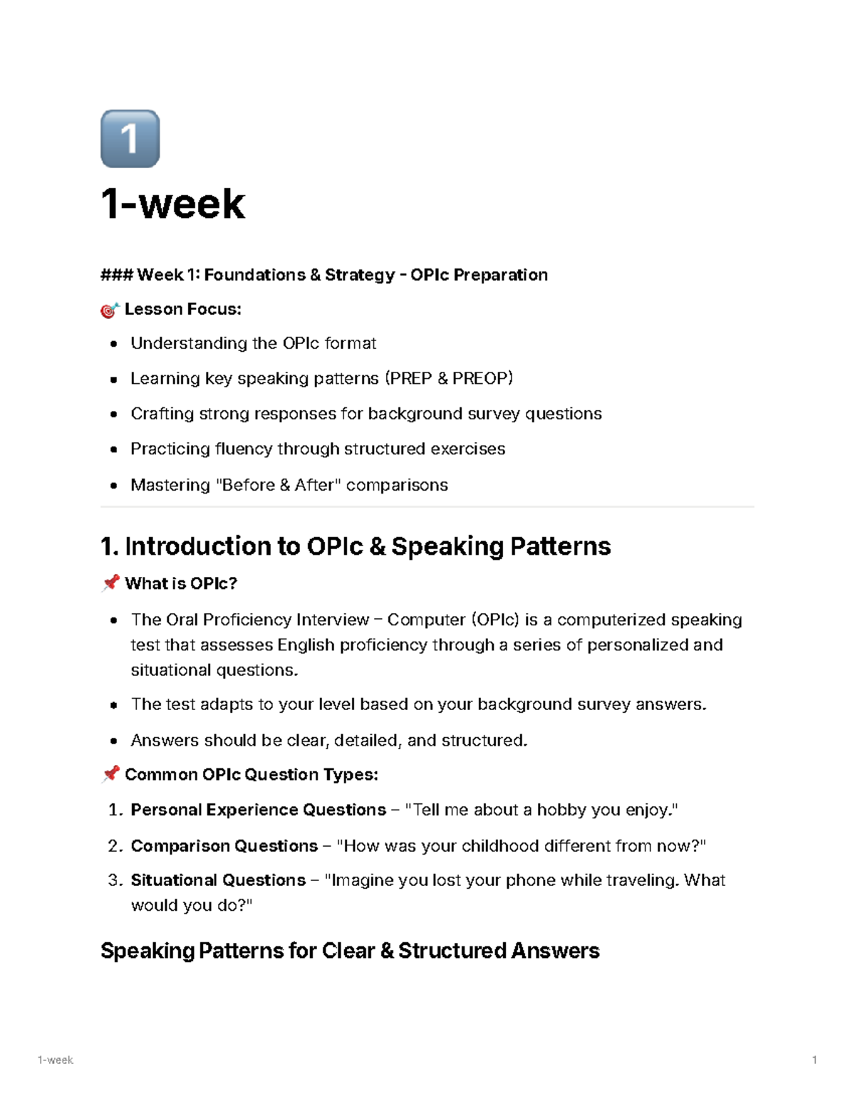 OPIc 1-Week Lesson: Strategies for Successful Speaking Responses - Studocu
