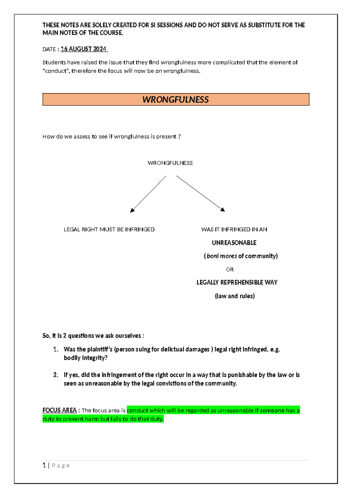 Wrongfulness Guide: Key Concepts and Assessment Methods - Studocu