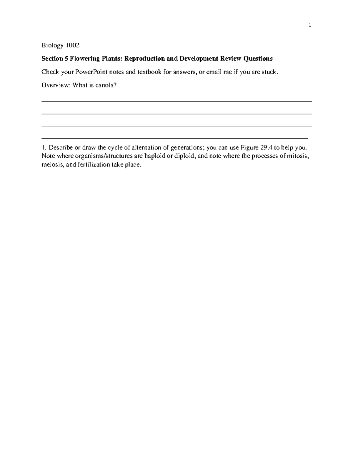 Biology 1002 Section 5 Review Questions - Biology 1002 Section 5 ...