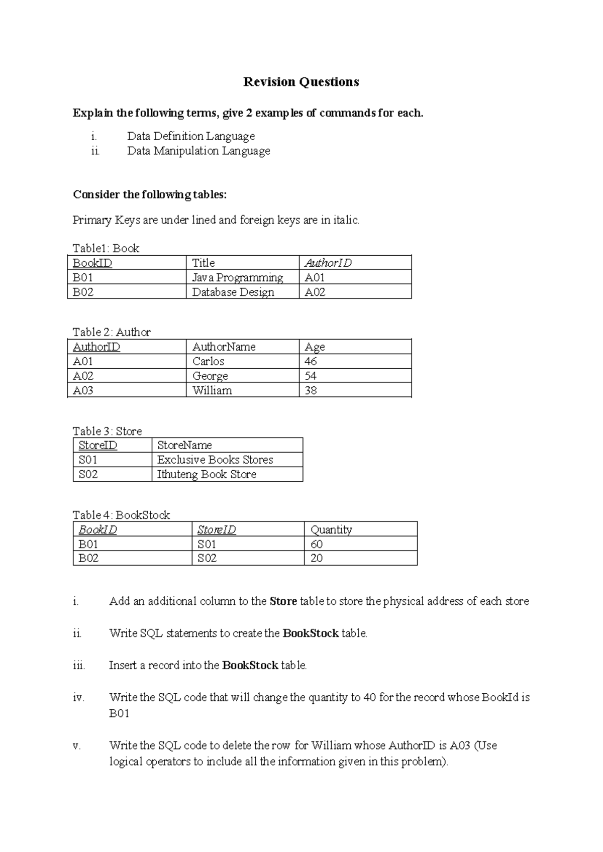 DDD Revision Questions and Answers for Database Concepts - Studocu