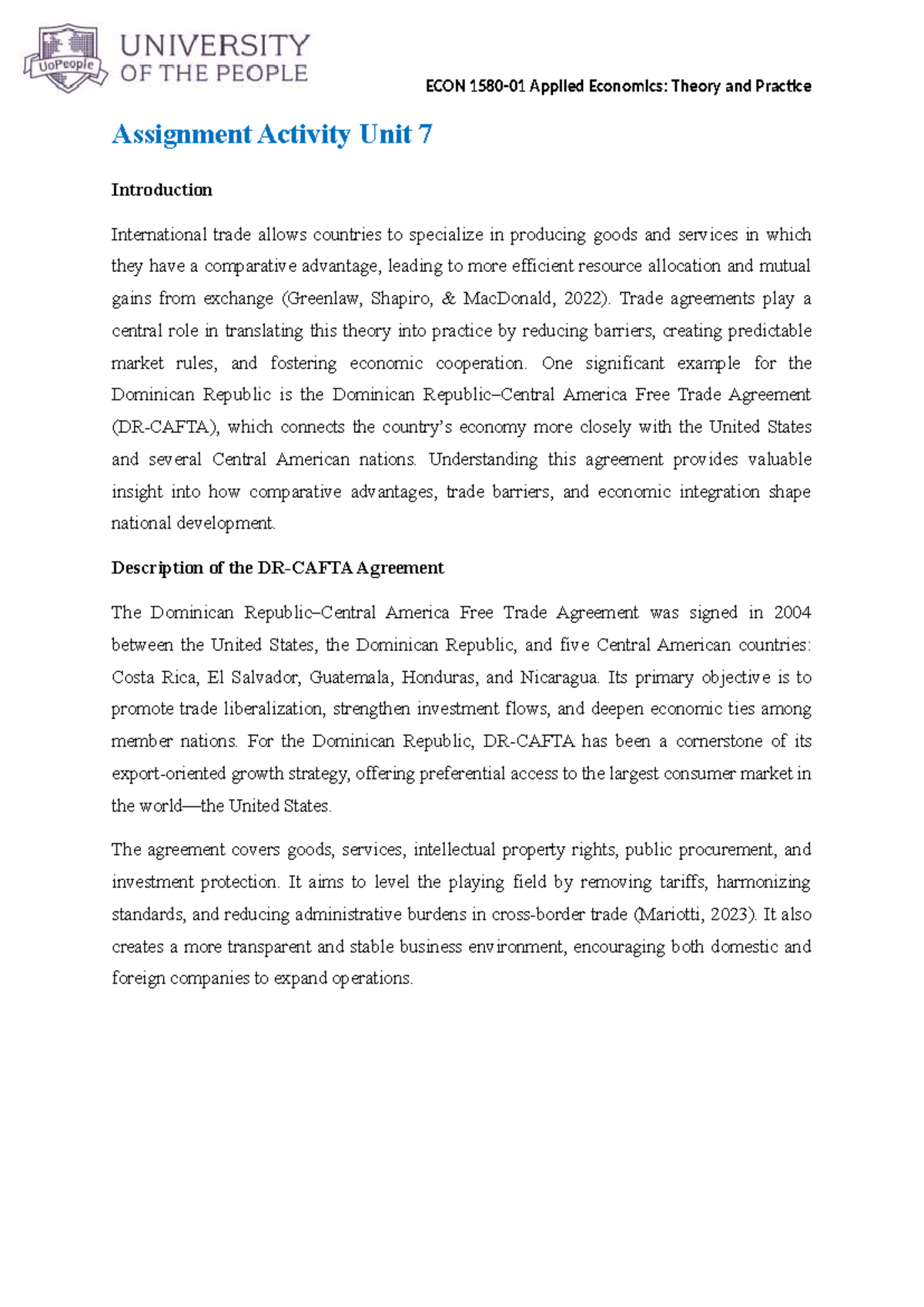 ECON 101: Assignment Activity Unit 7 - International Trade ...
