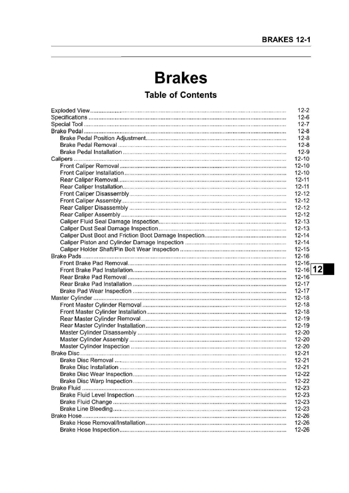 KLX11 - BRAKES Brakes Table of Contents Exploded View Specifications ...