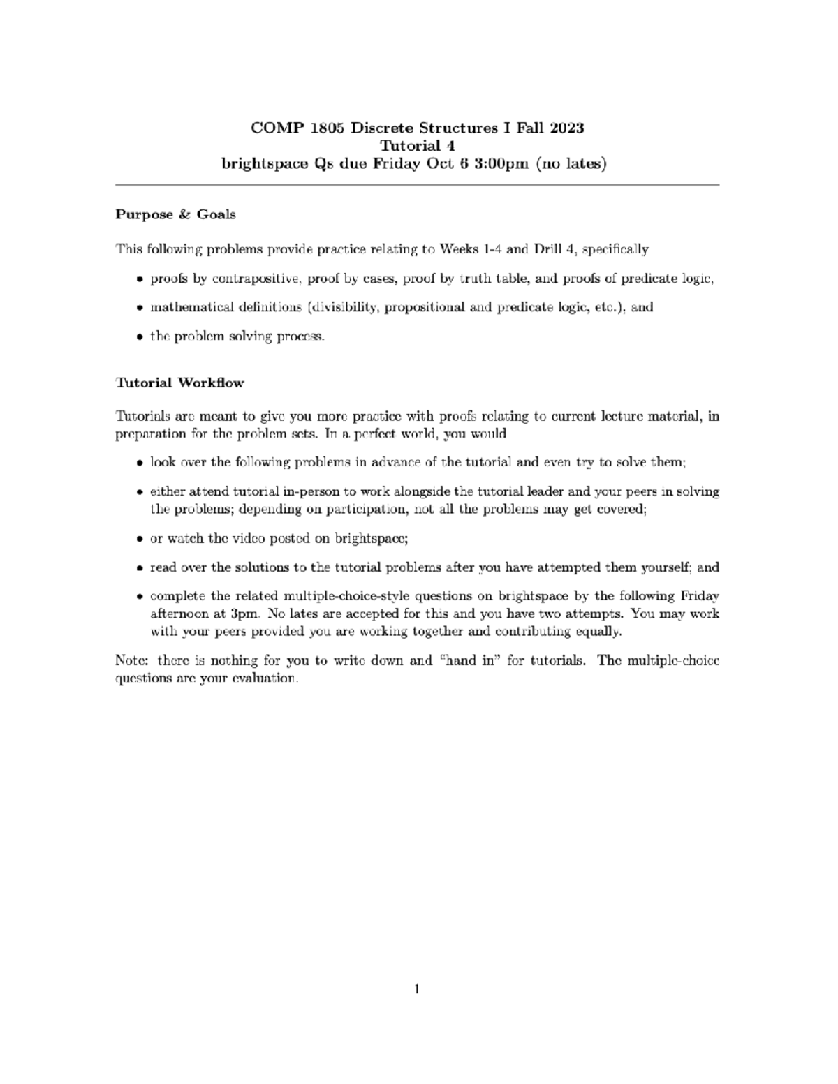 Tutorial 4 - courese mat - COMP 1805 Discrete Structures I Fall 2023 ...