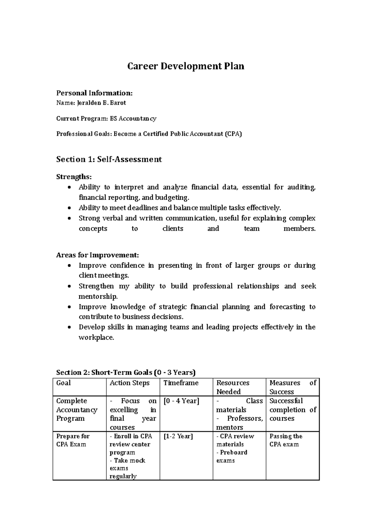 Career Development Plan for BS Accountancy: Goals & Strategies - Studocu