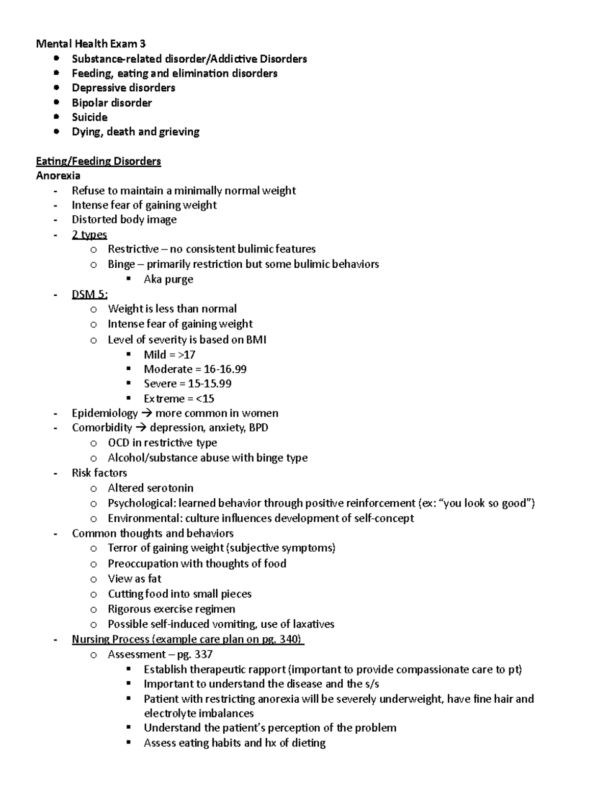 Mental Health Final Exam 3 Review - NSG3450 - Studocu