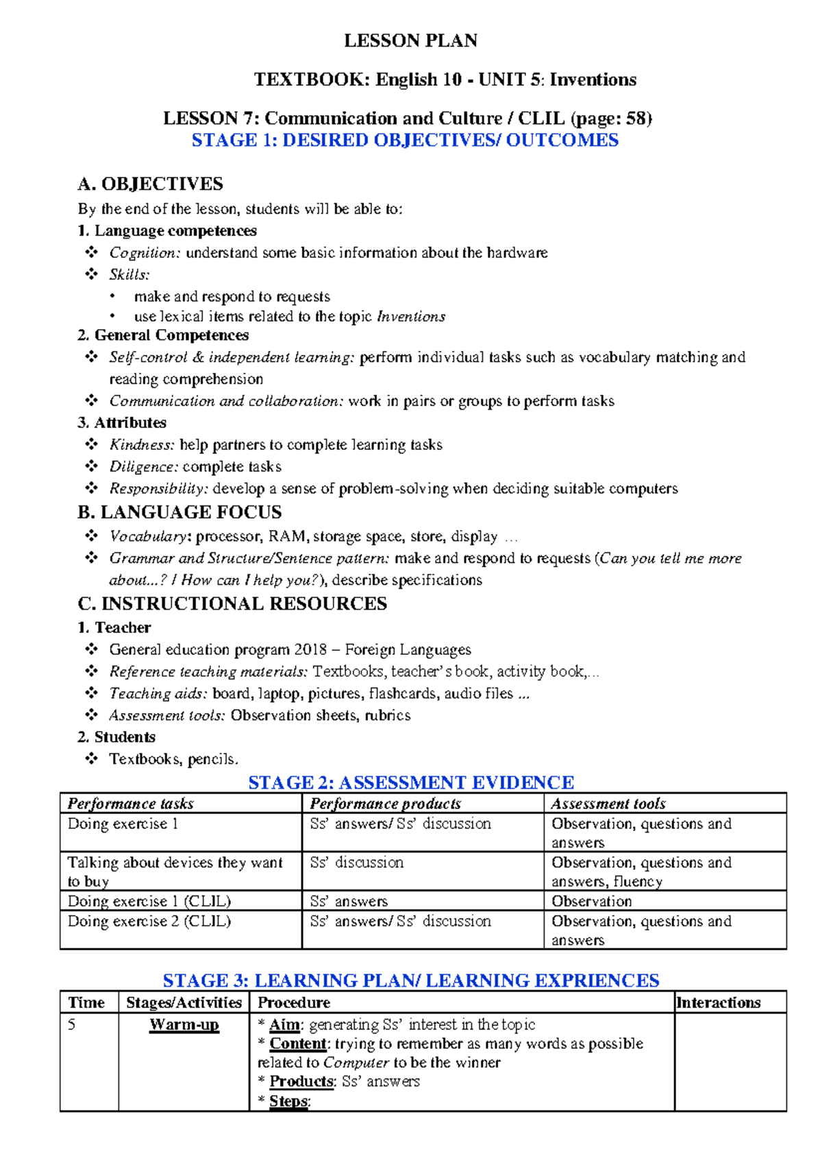 GIAO AN: English 10 Unit 5 Lesson 7 - Communication & Culture CLIL ...