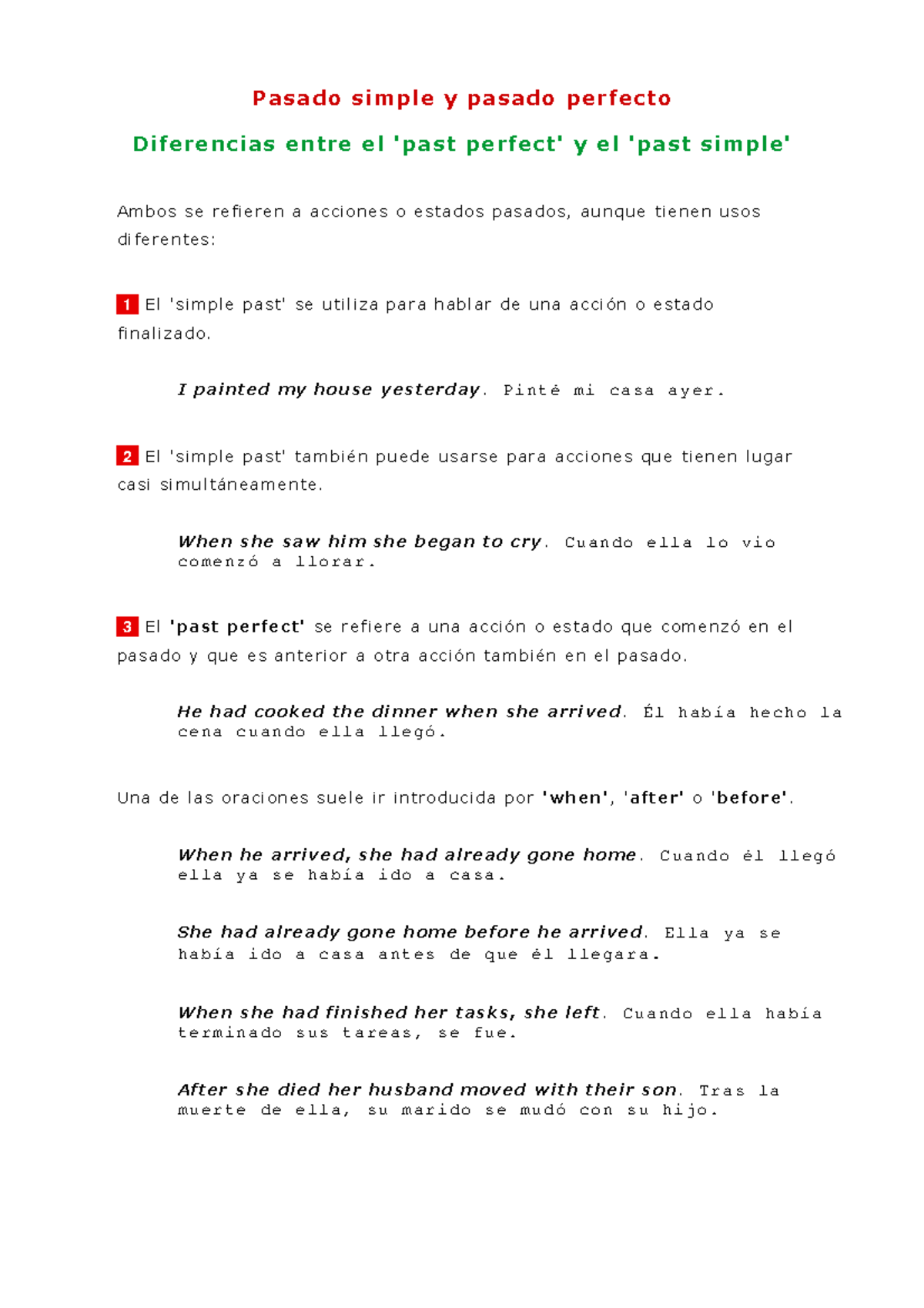 Diferencias entre el Pasado Simple y Pasado Perfecto - 5. PAST Perfect ...