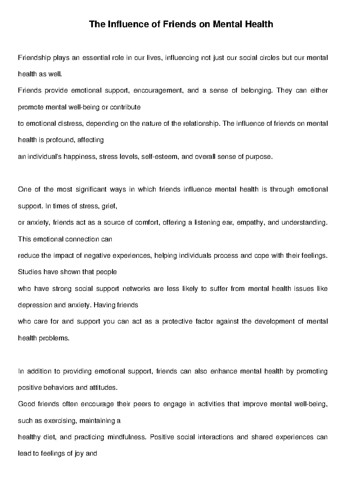 Influence of Friends on Mental Health - The Influence of Friends on ...